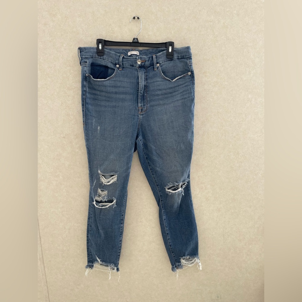 Good American Ripped Blue Skinny Jeans size 18 strech